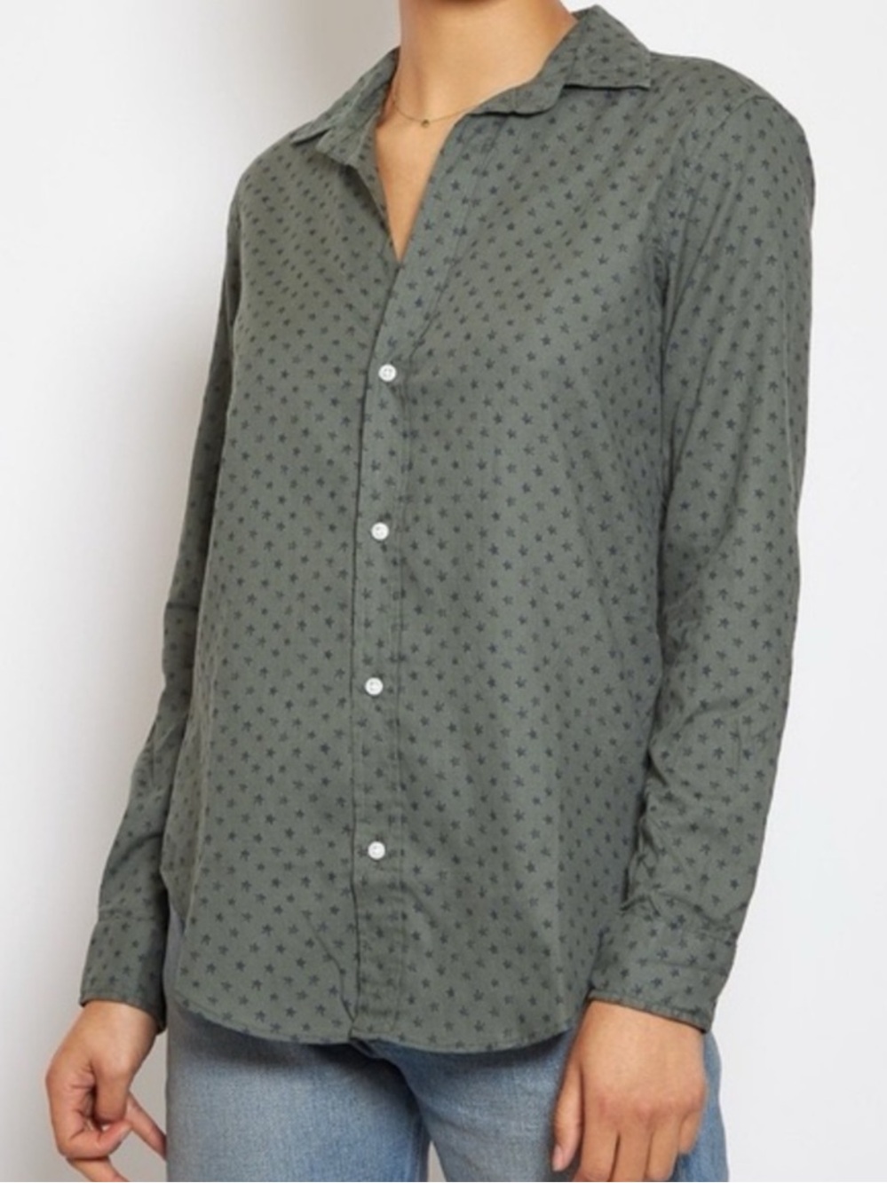 Frank & Eileen Olive Green Button-Down Shirt with Subtle Star Print